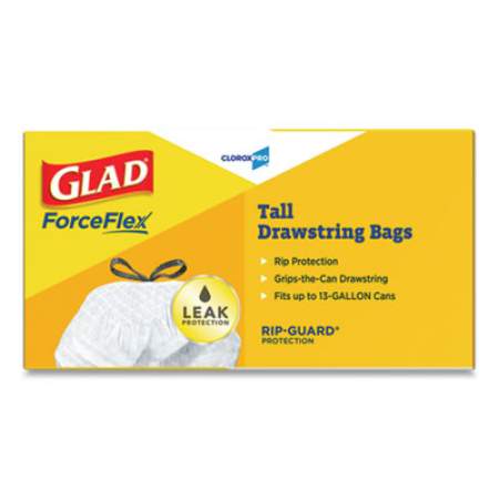 Glad Tall Kitchen Drawstring Trash Bags, 13 gal, 0.72 mil, 24" x 27.38", Gray, 400/Carton (78526CT)
