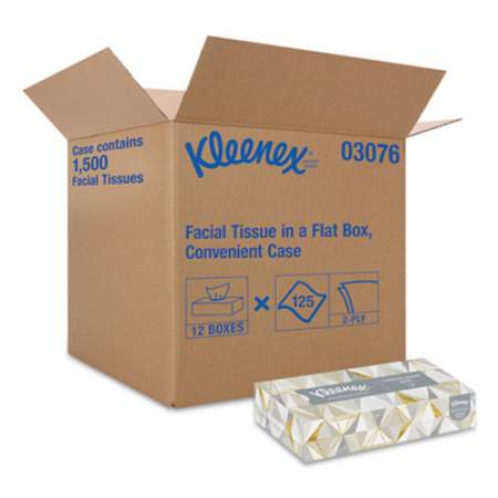 Kleenex White Facial Tissue, 2-Ply, 125 Sheets/Box, 12 Boxes/Carton (03076)