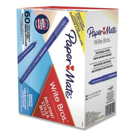 Paper Mate Write Bros. Ballpoint Pen Value Pack, Stick, Medium 1 mm, Blue Ink, Blue Barrel, 60/Pack (4621501C)