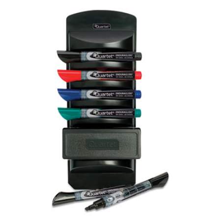 Quartet EnduraGlide Dry Erase Marker Kit with Caddy and Eraser, Broad Chisel Tip, Assorted Colors, 6/Pack (828474)