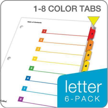 Cardinal OneStep Printable Table of Contents and Dividers, 8-Tab, 1 to 8, 11 x 8.5, White, 6 Sets (60828)