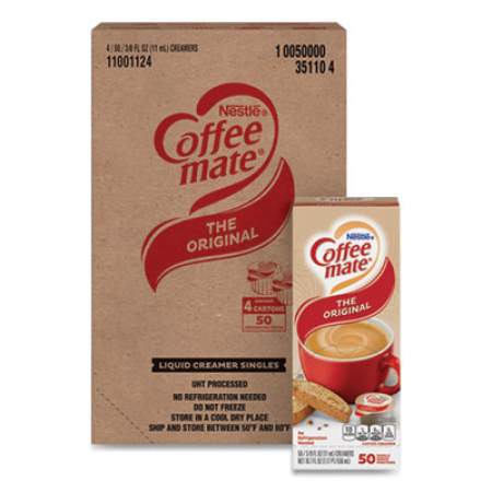 Coffee mate Liquid Coffee Creamer, Original, 0.38 oz Mini Cups, 50/Box, 4 Boxes/Carton, 200 Total/Carton (35110CT)