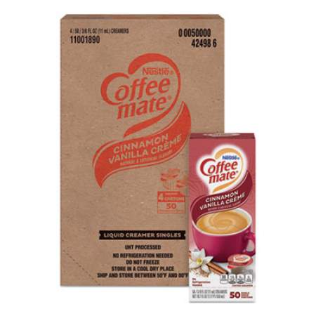 Coffee mate Liquid Coffee Creamer, Cinnamon Vanilla, 0.38 oz Mini Cups, 50/Box, 4 Boxes/Carton, 200 Total/Carton (42498CT)