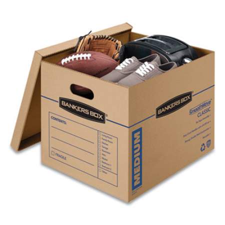 Bankers Box SmoothMove Classic Moving/Storage Boxes, Medium, Half Slotted Container (HSC), 18" x 15" x 14", Brown Kraft/Blue, 8/Carton (7717201)
