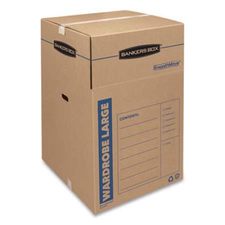 Bankers Box SmoothMove Wardrobe Box, Regular Slotted Container (RSC), 24" x 24" x 40", Brown Kraft/Blue, 3/Carton (7711001)