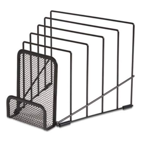TRU RED Metal Incline Sorter with Wire Mesh Mobile Device Holder, 6 Sections, 7.48 x 8.77 x 7.55, Matte Black (24402460)