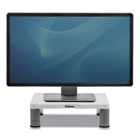 Fellowes Standard Monitor Riser, For 21" Monitors, 13.38" x 13.63" x 2" to 4", Platinum/Graphite, Supports 60 lbs (91712)