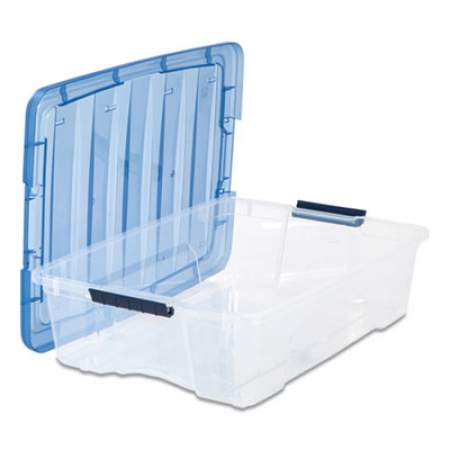 IRIS Stack and Pull Latching Flat Lid Storage Box, 6.73 gal, 16.5" x 22" x 6.5", Clear/Translucent Blue (1560564)