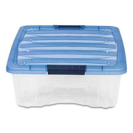 IRIS Stack and Pull Latching Flat Lid Storage Box, 6.73 gal, 16.5" x 22" x 6.5", Clear/Translucent Blue (1560564)