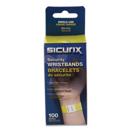 SICURIX Security Wristbands, 0.75" x 10", Yellow, 100/Pack (85070)
