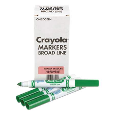 Crayola Broad Line Washable Markers, Broad Bullet Tip, Green, 12/Box (587800044)