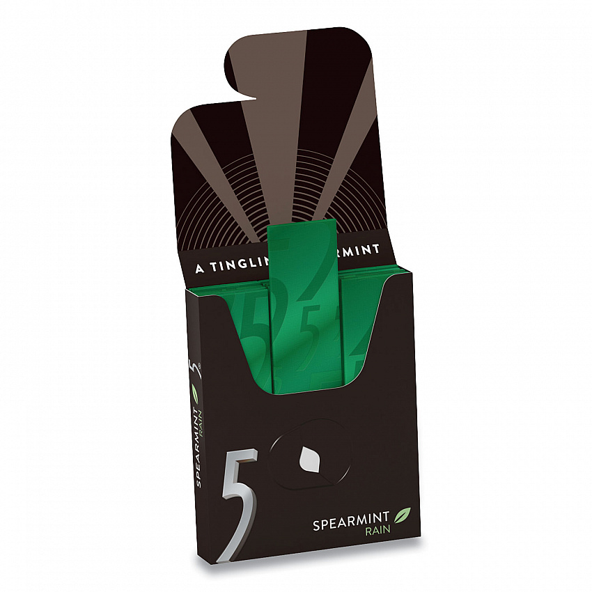 5 Gum, Spearmint Rain, 15 Sticks/Pack, 10 Packs/Box (WMW51404)