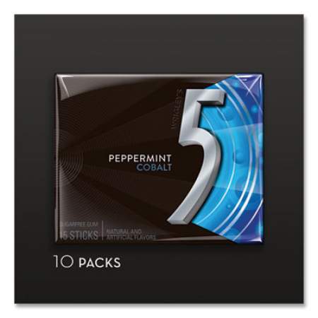 Wrigley's 5 Gum, Peppermint Cobalt, 15 Sticks/Pack, 10 Packs/Box (WMW51220)