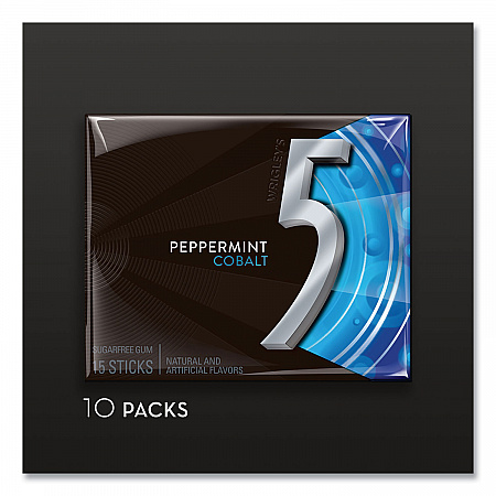 5 Gum, Peppermint Cobalt, 15 Sticks/Pack, 10 Packs/Box (WMW51220)