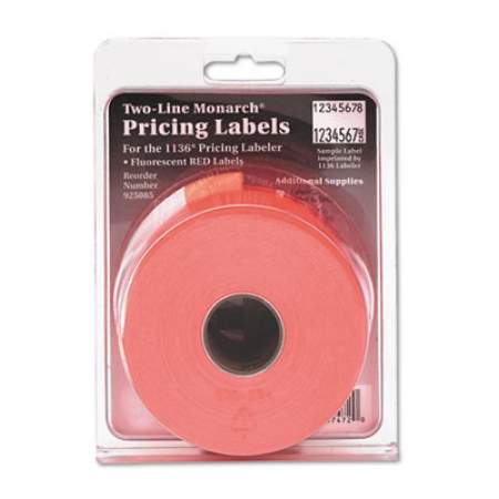 Monarch Easy-Load Two-Line Labels for Pricemarker 1136, 0.63 x 0.88, Fluorescent Red, 1,750/Roll, 2 Rolls/Pack (925085)