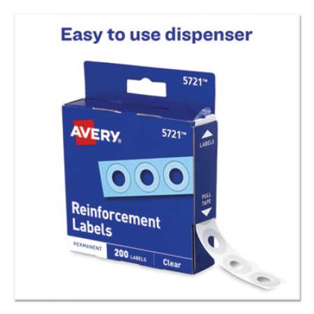 Avery Dispenser Pack Hole Reinforcements, 1/4" Dia, Clear, 200/Pack, (5721) (05721)