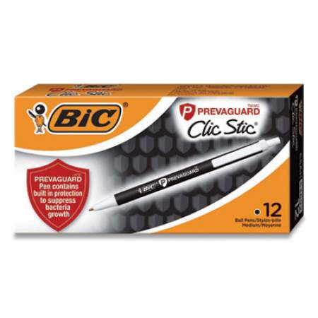 BIC PrevaGuard Ballpoint Pen, Retractable, Medium 1 mm, Black Ink, Black Barrel (CSA11BK)
