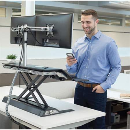 Fellowes Lotus DX Sit-Stand Workstation, 32.75" x 24.25" x 5.5" to 22.5", Black (8080301)
