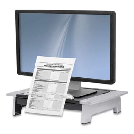 Fellowes Office Suites Monitor Riser Plus, 19.88" x 14.06" x 4" to 6.5", Black/Silver, Supports 80 lbs (8036601)
