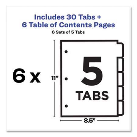 Avery Customizable Table of Contents Ready Index Black and White Dividers, 5-Tab, 1 to 5, 11 x 8.5, 6 Sets (11821)