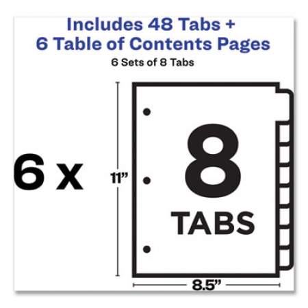 Avery Customizable Table of Contents Ready Index Black and White Dividers, 8-Tab, 1 to 8, 11 x 8.5, 6 Sets (24401355)