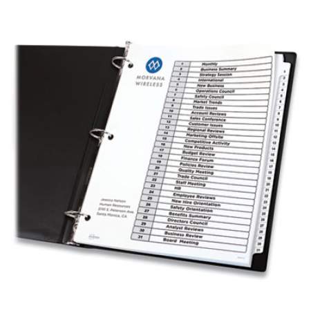 Avery Customizable Table of Contents Ready Index Black and White Dividers, 31-Tab, 1 to 31, 11 x 8.5, 6 Sets (11827)