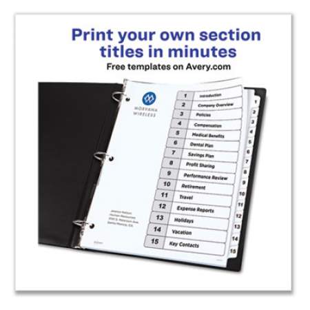 Avery Customizable Table of Contents Ready Index Black and White Dividers, 15-Tab, 1 to 15, 11 x 8.5, 6 Sets (24401357)