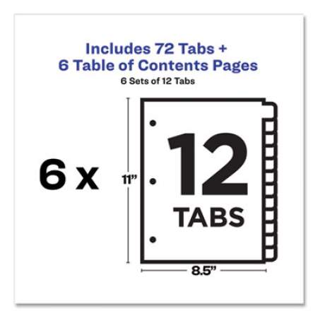 Avery Customizable Table of Contents Ready Index Black and White Dividers, 12-Tab, 1 to 12, 11 x 8.5, 6 Sets (24401359)