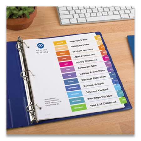 Avery Customizable Table of Contents Ready Index Multicolor Dividers, 12-Tab, Jan. to Dec., 11 x 8.5, 6 Sets (24401361)