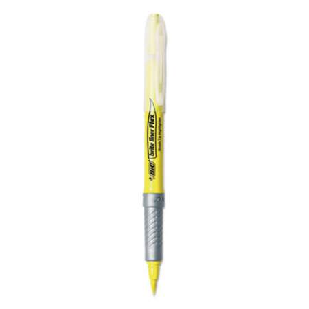 BIC Brite Liner Flex Tip Highlighters, Yellow Ink, Brush Tip, Yellow/Silver/Smoke Barrel, 3/Pack (2056887)