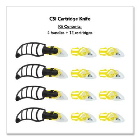 CrewSafe X-traSafe Cartridge Knife Kit, Four Assembled Knives, 8 Replacement Blade Cartridges, Yellow (2796710)