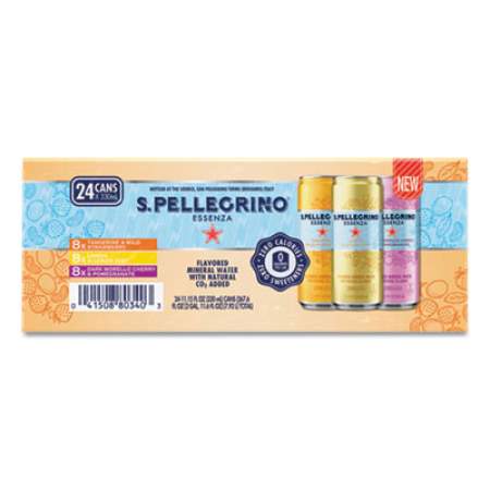 S. Pellegrino Essenza Flavored Mineral Water, Assorted Flavors, 11.15 oz Can, 24/Pack (24421539)