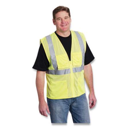 PIP ANSI Class 2 Four Pocket Zipper Safety Vest, Polyester Mesh, Hi-Viz Lime Yellow, 4X-Large (1432600)