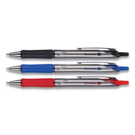 Pilot Acroball Pro Advanced Ink Ballpoint Pen, Retractable, Medium 1 mm, Assorted Ink Colors, Silver Barrel, 3/Pack (31922)