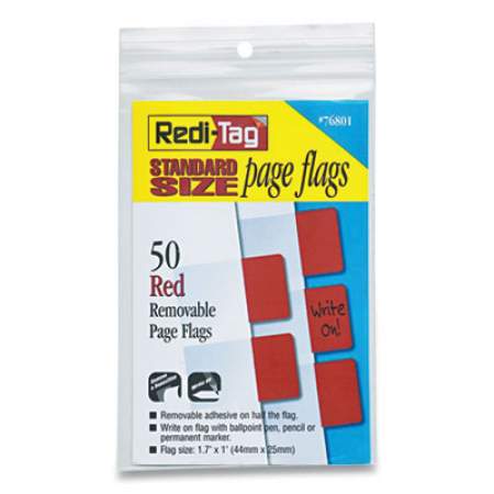 Redi-Tag Easy-To-Read Self-Stick Index Tabs, 0.43" Wide, Red, 50/Pack (76801)