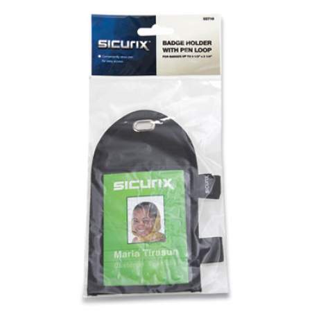 SICURIX ID Neck Pouch with Pen Loop, Vertical, 4 x 2.75, Black (2773998)