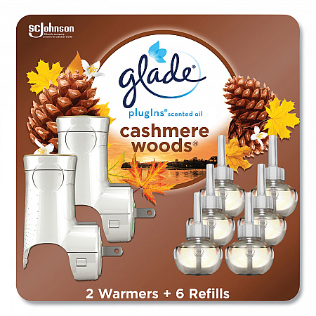 Plugin Scented Oil, Cashmere Woods, 0.67 oz, 2 Warmers and 6 Refills/Pack (323015)