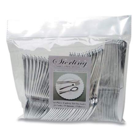 Tablemate Sterling Assorted Plastic Cutlery, Mediumweight, Silver, 20 Forks, 15 Knives, 15 Spoons/Pack (2609708)