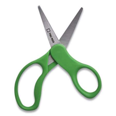 TRU RED Kids' Pointed Tip Stainless Steel Scissors, 5" Long, 2.05" Cut Length, Green Straight Handles (24380520)