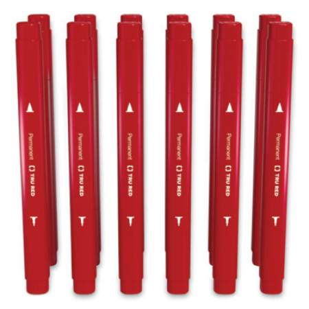 TRU RED Permanent Marker, Pen-Style Twin-Tip, Extra-Fine/Fine Bullet/Needle Tips, Red, Dozen (24417739)