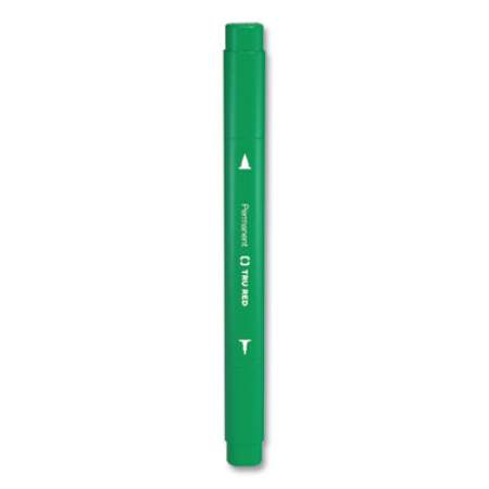 TRU RED Permanent Marker, Pen-Style Twin-Tip, Extra-Fine/Fine Bullet/Needle Tips, Green, Dozen (24417740)