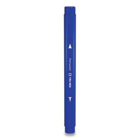 TRU RED Permanent Marker, Pen-Style Twin-Tip, Extra-Fine/Fine Bullet/Needle Tips, Blue, Dozen (24417743)