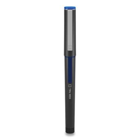 TRU RED Roller Ball Pen, Stick, Fine 0.5 mm, Blue Ink, Black Barrel, Dozen (24419531)