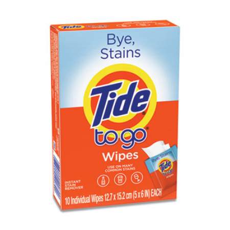 Tide To Go Instant Stain Remover Wipes, 6 x 5, Scented, 10/Box (38150BX)