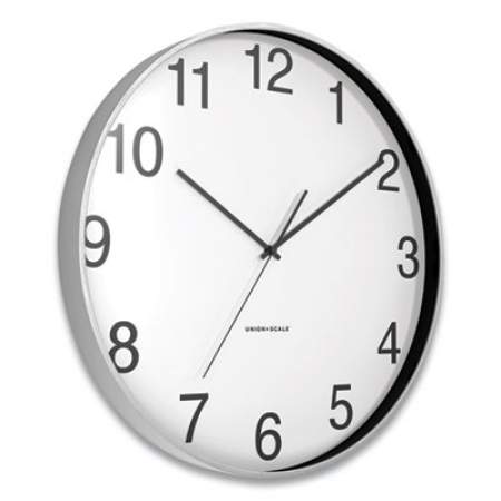 Union & Scale Essentials Round Aluminum Wall Clock, 15.7" Overall Diameter, Silver Case, 1 AA (sold separately) (24411460)
