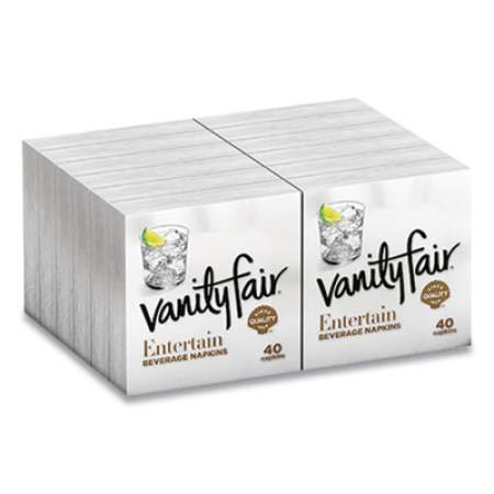 Vanity Fair Entertain Beverage Napkins, 2-Ply, 9.8 x 9.8, White, 40/Pack, 12 Packs/Carton (35134)