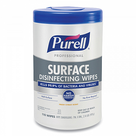 Professional Surface Disinfecting Wipes, 1-Ply, 7 x 8, Fresh Citrus, White, 110/Canister, 6 Canisters/Carton (934206CT)