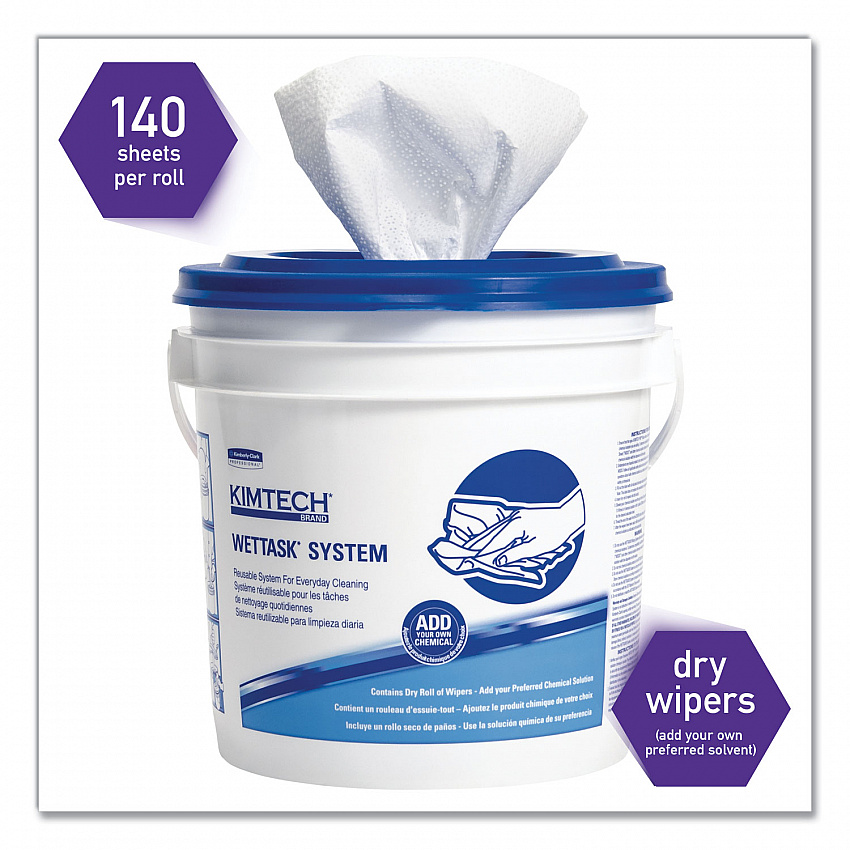 Power Clean Wipers for Disinfectants, Sanitizers,Solvents WetTask Customizable Wet Wipe System, 140/Roll, 6 Rolls/1 Bucket/CT (0621102)