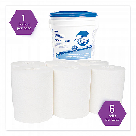 Power Clean Wipers for Disinfectants, Sanitizers,Solvents WetTask Customizable Wet Wipe System, 140/Roll, 6 Rolls/1 Bucket/CT (0621102)