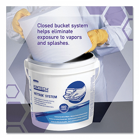 Power Clean Wipers for Disinfectants, Sanitizers,Solvents WetTask Customizable Wet Wipe System, 140/Roll, 6 Rolls/1 Bucket/CT (0621102)